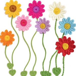 Marcadores de Libros de Flores Tejidos a Crochet, Marcadores de Libros Hechos a Mano con Diseño de Margaritas y Girasoles para Amantes de los Libros, Profesores, Niños, Regalo de Cumpleaños, Marcadores de Libros Únicos - Product Image 1