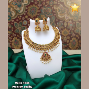 Ensemble de collier en pierre Pota verte et rose à finition mate, bijoux fins, SFNECK140 - Product Image 3