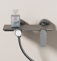 Ensemble de robinetterie de douche et bain 2 fonctions en aluminium spatial avec barre coulissante et jet de pulvérisation pour appartements et hôtels - Vente en gros