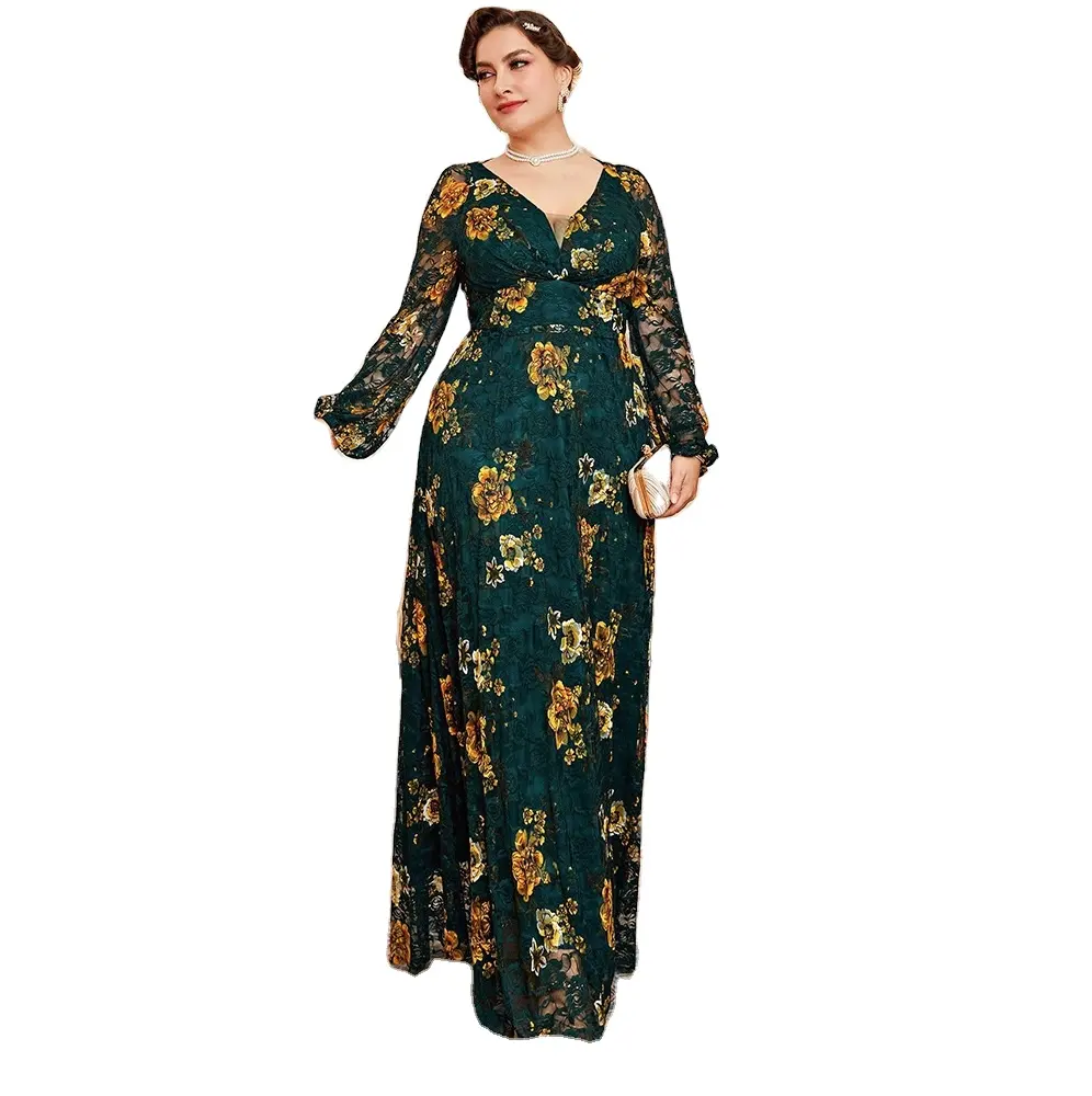 花嫁の卸売母ドレス女性のセクシーなスリムなイブニングパーティードレスプラスサイズのプリントシフォンウエディングドレス