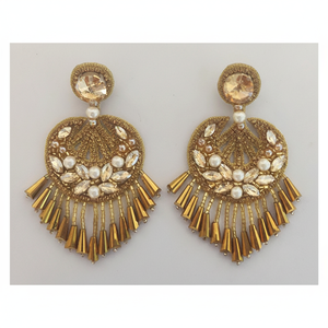 Boucles d'oreilles en forme de lune et de cristaux, fait à la main, lustre doré, de taille unique, magnifique, pour fabrication indienne, - Product Image 1