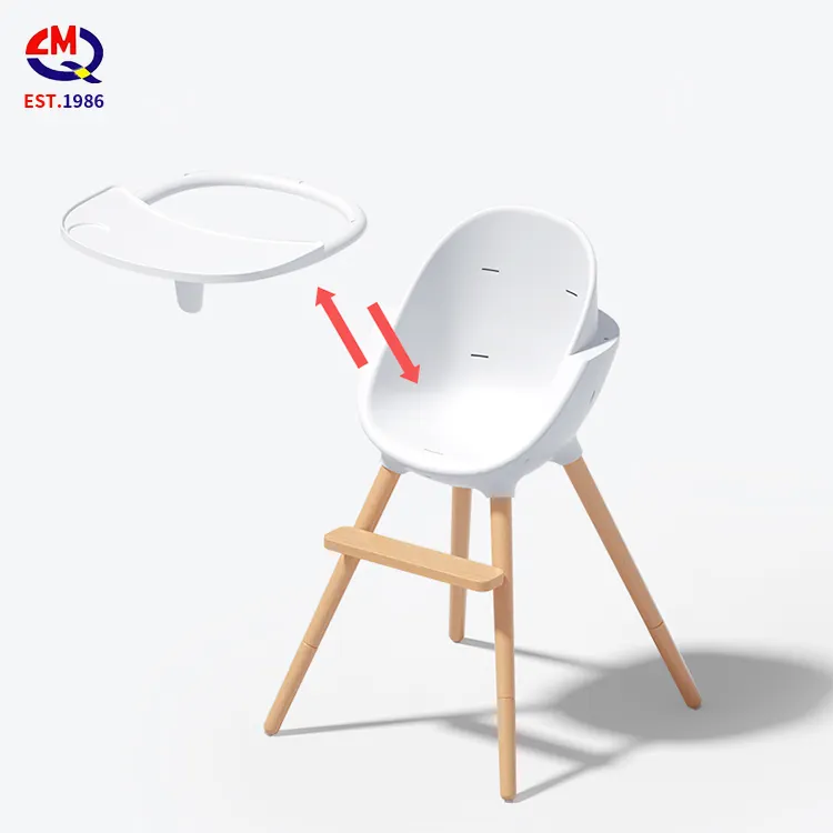 Chaise haute en plastique PP pour bébé, siège pour repas en bois ou repas pour enfants, avec coussin d'assiettes ajustable, à la mode