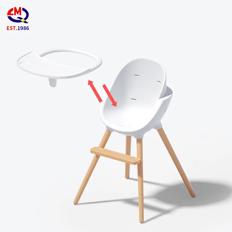 Silla alta para alimentación de bebé, asiento de madera para comer, de plástico PP, moderna, para pie de bebé o cena de bebé con cojín de placa ajustable