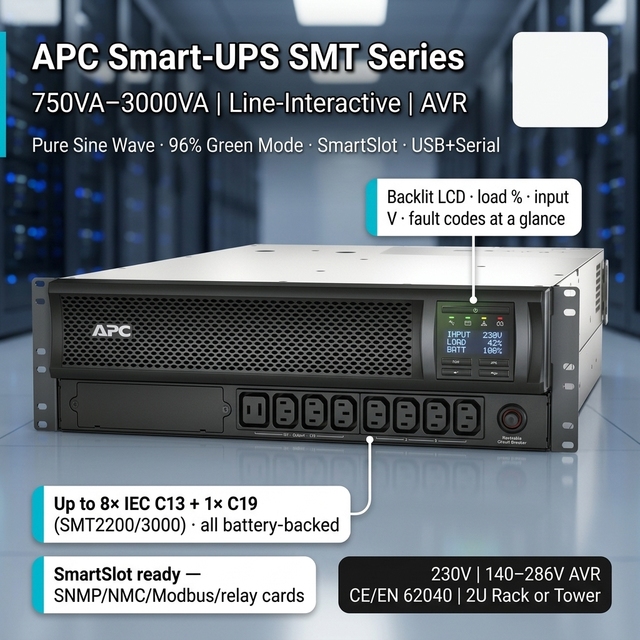 Schneider APC Smart-UPS Line Interactive SMT1500I-CH 1500VA/1000W 230V LCD Built-in Battery Tower UPS