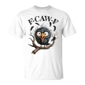 Camiseta de Halloween con Diseño de Cuervo F-Caw-F, Manga Corta, Cuello Redondo, Unisex, Impresión Digital, para Adultos, Promocional - Product Image 1