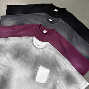 T-shirt homme surdimensionné personnalisé 275 g/m² 100 % coton, fausse poche, bords effilochés, effet délavé, imprimé vintage vieilli - Product Image 3