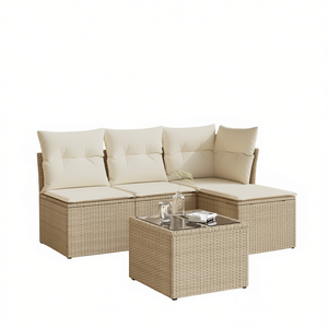 Ensemble de canapés de jardin en rotin beige 4 places, mobilier d'extérieur résistant aux intempéries, design contemporain - Product Image 1