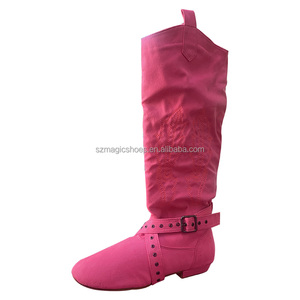 <span class=keywords><strong>Haute</strong></span> qualité broderie femmes <span class=keywords><strong>Beige</strong></span> noir couleur ligne chaussures de danse bottes longues bottes pour la danse - Product Image 2