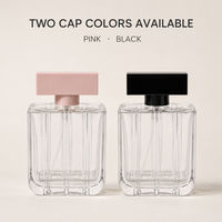 Botol Parfum Kaca Persegi 100ml Motif Garis Vertikal Wadah Aroma Bening Tutup Pink Kemasan Logo Kustom