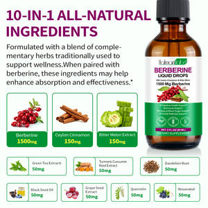 Hatmanlabs 1500 мг Жидкий экстракт берберина для похудения, органические веганские капли берберина с цейлонской корицей - Product Image 3