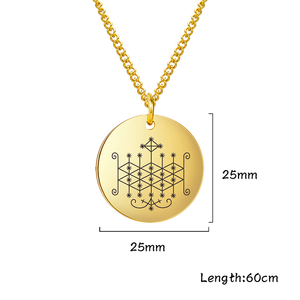 Amuleto Vudú Veve Papa Legba, Colgante de Disco con Patrón de Logotipo Personalizado en Acero Inoxidable, Collar Talismán <span class=keywords><strong>Hoodoo</strong></span> Dorado para Hombre, Estilo Hip Hop - Product Image 5