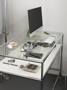 Danish Designer Stainless Steel Supermarket Rack with Simple Glass Top Home Office <strong>Computer</strong> Display Work Desk for Clothing <strong>Store</strong> - Product Image 5