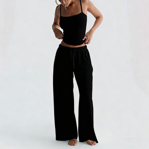 Conjunto de <span class=keywords><strong>Ropa</strong></span> Informal para Mujer, Marca Personalizada, Top Corto de Algodón Acanalado y Pantalones Cortos, Dos Piezas - Product Image 6