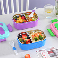 Grenzüberschreitende 304 Edelstahl Isolierte Doppelkammer-Lunchbox im Niedlichen Stil, 1-2L Fassungsvermögen, Mikrowellengeeignet, Tragbar