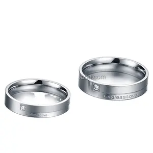 Vlink jewelry endless love titanium stainless steel his-and-her couple promise ring with stone wedding bands matching set