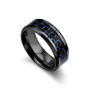 European and American Half <b>Ring</b> Inlaid Carbon Fiber <b>Ring</b> Blue Zircon Unisex <b>Ring</b> Popular Accessory Custom Wholesale - Product Image 5