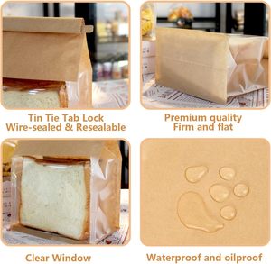 Sacs <span class=keywords><strong>à</strong></span> pain pour pains faits maison, sacs <span class=keywords><strong>à</strong></span> biscuits refermables avec fermeture <span class=keywords><strong>à</strong></span> languette métallique, sacs de boulangerie en papier avec fenêtre - Product Image 2