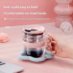 Mug en <span class=keywords><strong>verre</strong></span> en forme de nuage 440 ml, écologique, style moderne, <span class=keywords><strong>verre</strong></span> <span class=keywords><strong>à</strong></span> <span class=keywords><strong>eau</strong></span> froide d'été avec couvercle et paille, <span class=keywords><strong>rose</strong></span> et noir, pour le thé de l'après-midi - Product Image 3