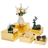 Présentoir de table en acrylique pour buffet avec miroir doré Présentoir de cube en lucite, socle de présentation carré pour aliments