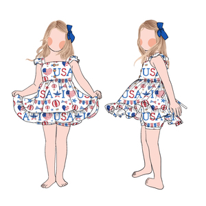 4 juillet été à volants manches filles tunique haut short ensemble avec mignon imprimé princesse bébé vêtements costumes - Product Image 5