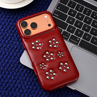 Casing Ponsel Zenos Metallic Faux Leather 360 Full Body dengan Dekorasi Bunga Rivet 3D Vintage Embossed, Perlindungan 360 Derajat