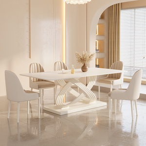 Tavolo da Pranzo di Lusso Moderno, Piano in Pietra Sinterizzata Bianco Puro con Base Intrecciata Unica per Arredamento di Ville di Alta Gamma. - Product Image 6