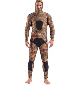 Sıcak satış 3MM 5MM 7MM 2 parça sörf dalış açık hücre serbest avcılık artı boyutu Camo neopren 2 parça Spearfishing Wetsuit