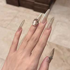 Vente chaude de strass portables faits à la main autocollants français longs haut de gamme finis 30 pièces d'ongles détachables - Product Image 2