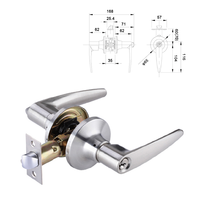 Poignées de porte intérieures modernes de luxe en alliage de zinc nickel satiné, système américain de confidentialité, avec entraxe de 2-3/8 pouces, pour portes intérieures.