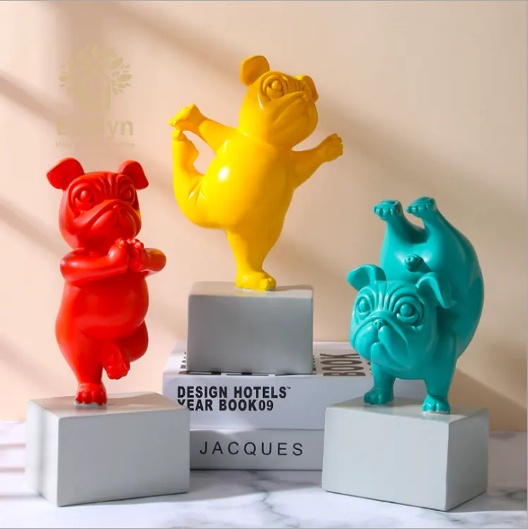 Stile indiano progettato grasso yoga carino cane polyresin animale scultura statue per il ristorante personalizzato decorazione delle forniture