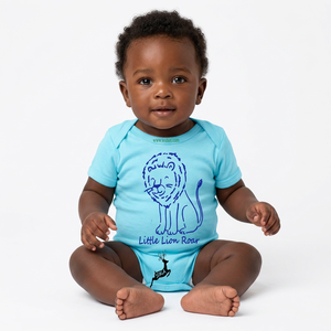 Combinaison bébé à manches courtes en coton doux avec imprimé lion bleu mignon, unisexe, pour l'été - Product Image 1
