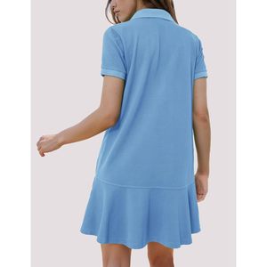 Vestido Polo para Mujer, Manga Corta, con Volantes en el Bajo, Túnica Informal de Verano, Mini Vestido Transpirable de Tela Tejida, Ropa Informal - Product Image 5
