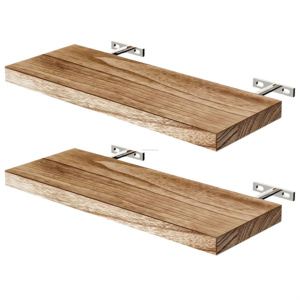 Estantes Flotantes de Madera de 2 Niveles y 19 Pulgadas para Montar en la <span class=keywords><strong>Pared</strong></span>, con Funciones de Exhibición para Decoración de Baños y Almacenamiento de Regalos de Cumpleaños - Product Image 1