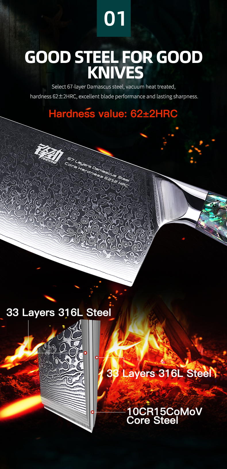FINDKING Gorgeous Series 67 Layers Damascus Steel Kitchen Knives Abalone Resin Handle Professional Butcher Meat Cleaver Knife