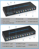 RCA AV Splitter Anahtarlayıcı 4 3 Video L/R Stereo Ses Seçici Kutu Metal Demir Yapı Siyah Renk CE/FCC/RoHS Sertifikalı