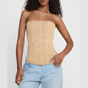 Women Fashion Corset High Elastic Woven Mesh Slim Fit Fishbone Backless Solid Color Sexy Bustier ODM Button - Product Image 1