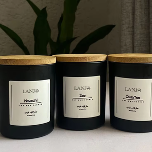Bougie artisanale en cire de soja parfumée à l'aromathérapie, ronde, sans fumée, LANJO, grande taille, pot noir personnalisé - Product Image 3
