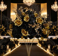 Boule de fleurs artificielles en rose et lotus, haute simulation, noir et or, pour décoration de mariage, fête du Nouvel An et événements