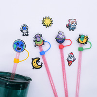 Capuchons de paille en silicone de 10 mm, anti-poussière, réutilisables, motifs astronaute américain, extraterrestre, chat, accessoires pour gobelets et boissons