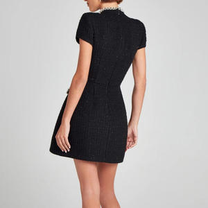 Yfy Tùy Chỉnh <span class=keywords><strong>2025</strong></span> Phụ Nữ Tweed Dress Đính Cườm Cổ Ngắn Tay Áo Mỏng Phù Hợp Với Thanh Lịch Đảng Mặc Mùa Xuân Mùa Hè - Product Image 3