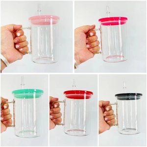 Nouvelles tasses à café en verre transparent givré de 17 oz, vierges pour sublimation, couleurs mélangées, avec couvercles en plastique colorés pour le bricolage - Product Image 5