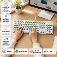 Clavier mécanique 104 touches, 25 touches anti-ghosting, touches multimédias, interrupteurs bleus, 16 modes d'éclairage pour PC portable, OEM ODM T75