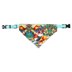 Collar triangular para mascotas con diseño de piel de melocotón y estampado de Ópera de Pekín estilo chino, babero para perro con logotipo termotransferible. - Product Image 3