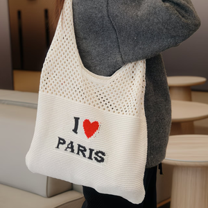 Bolso Tote de Punto con Texto Vintage Paris <span class=keywords><strong>Milano</strong></span> para Mujer, Bolso de Hombro Suave, Ligero y Transpirable con Correas Fijas, Bolso Casual para Uso Diario - Product Image 5
