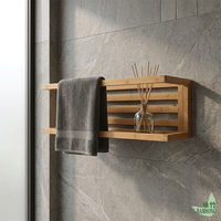 Étagère porte-serviettes murale en bambou naturel, cadre à lattes creuses, style minimaliste neutre, séchage rapide des serviettes de bain
