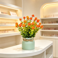 Bonsaï artificiel dégradé orange en pot, fleurs mélangées, décoration en ficelle, pot en plastique, centre de table floral pour mariage, décoration de table à domicile HT51