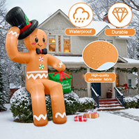 Homme en pain d'épices gonflable géant de Noël avec chapeau haut et sac cadeau, décoration de jardin extérieure, homme en pain d'épices gonflable éclairé par LED