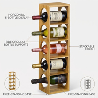 Support à vin empilable en bambou pour 5 bouteilles – Présentoir de rangement autoportant ou mural pour cuisine et bar
