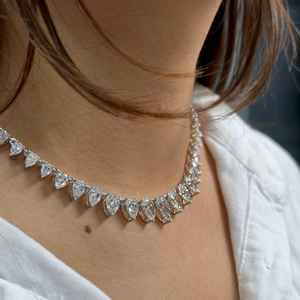 925 <b>Silver</b> Moissanite Tennis Necklace 7MM Pear Cut <b>Choker</b> Elegant Anniversary Wedding Party Jewelry Gift for Women Style - Product Image 3