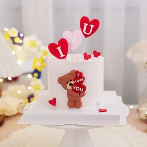 Valentinstag Kuchen dekorieren drei dimensionale Bär LIEBE Kuchen Dekoration Kuchen Topper Lieferanten